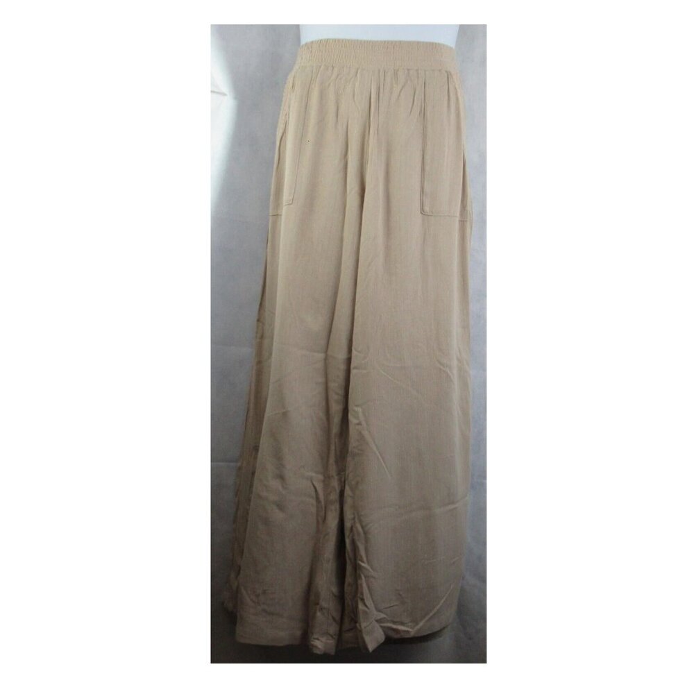 INC Women's Metallic Pinstripe Embellish Pocket Wide-Leg Pants, Toast Beige, XXL